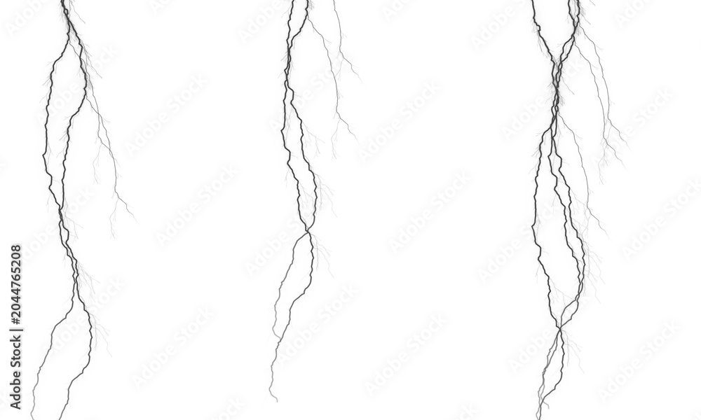 Fototapeta premium Black lightning bolts, electric cracks, and thunder strike icons for web design and infographics, minimalist vector graphics