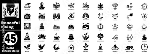 Fotografie Peaceful living solid icon set