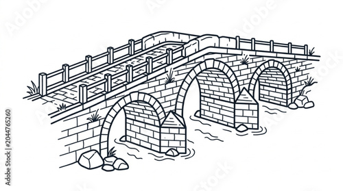 Tableau sur toile Old Stone Bridge with Arches Crossing a River.