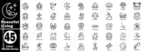 Foto Peaceful living liner icon set