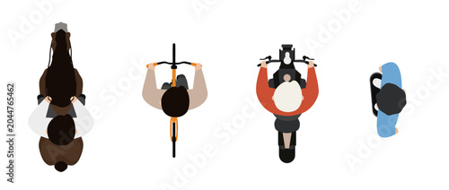 Horse, Bicycle, Motorcycle, Person Top View