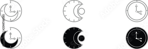 Schilderij op canvas Clock face variations black and white circular designs for timekeeping and brand