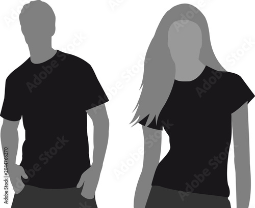Man and Woman Silhouette T-shirts, Blank Apparel Mockup