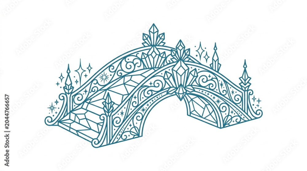 Obraz premium Ornate Bridge Illustration with Decorative Elements and Sparkles.