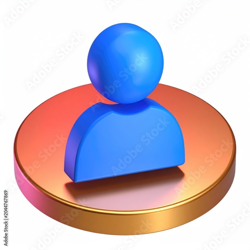 Blue silhouette figure on shiny gold disc, isolated on white