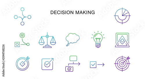 Decision making concepts illustrated with icons and diagrams for business use
