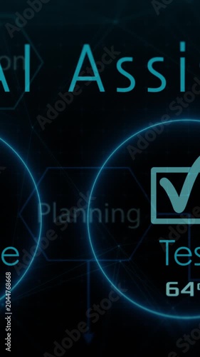 Agile project management with AI assistant, Project life cycle, conceptual animation (3d render) Vertical video