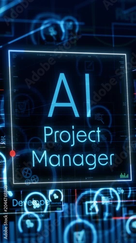 AI agent for Agile project management, AI automation workflow, project life cycle, conceptual animation (3d render) Vertical video