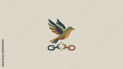 Quadro su tela Freedom Bird Illustration Flying Above a Broken Chain