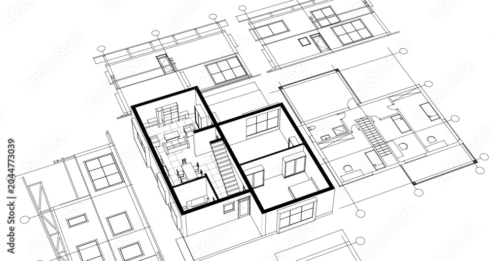 Fototapeta premium residential modern house plan project 3d