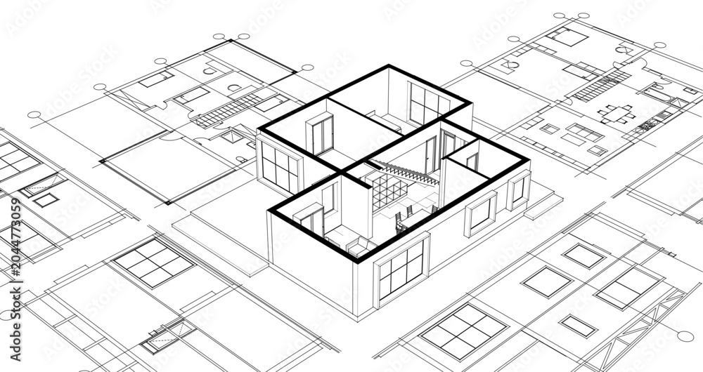 Fototapeta premium residential modern house plan project 3d