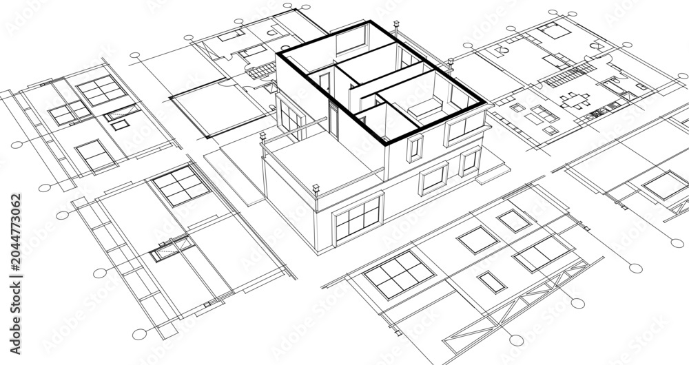 Fototapeta premium residential modern house plan project 3d