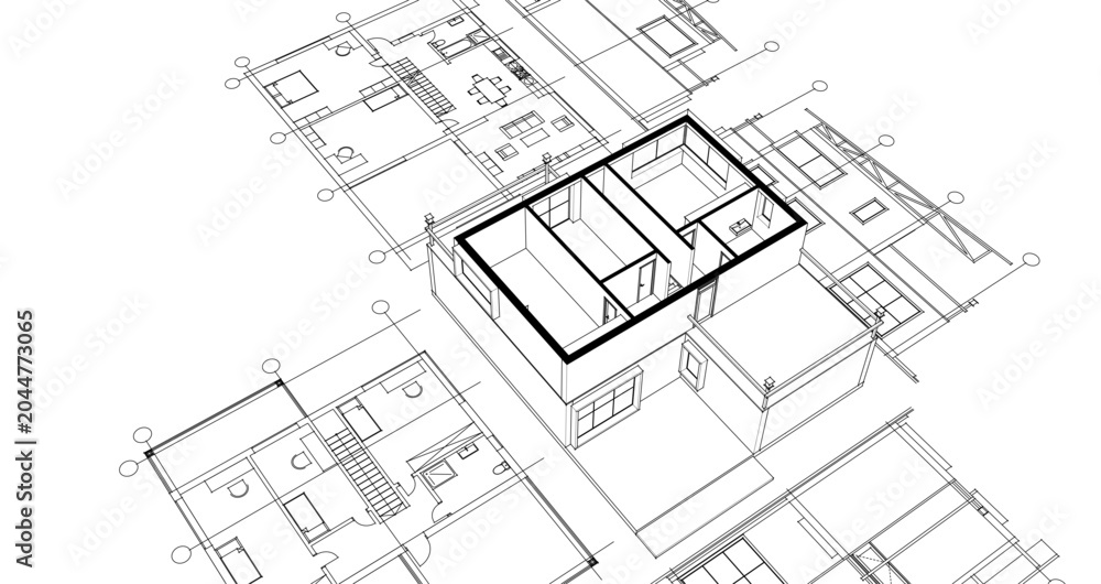 Fototapeta premium residential modern house plan project 3d