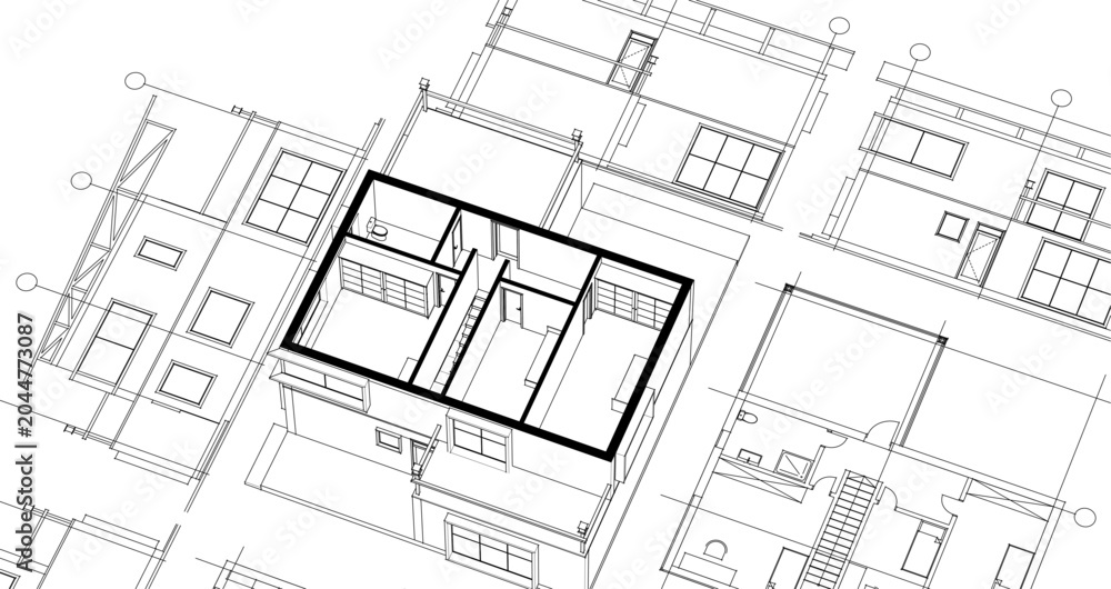 Fototapeta premium residential modern house plan project 3d