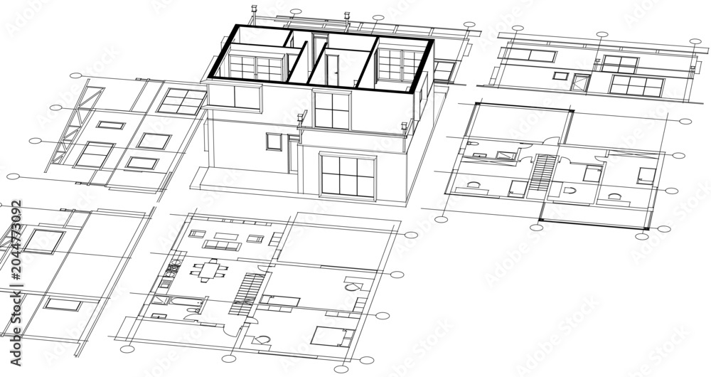 Fototapeta premium residential modern house plan project 3d