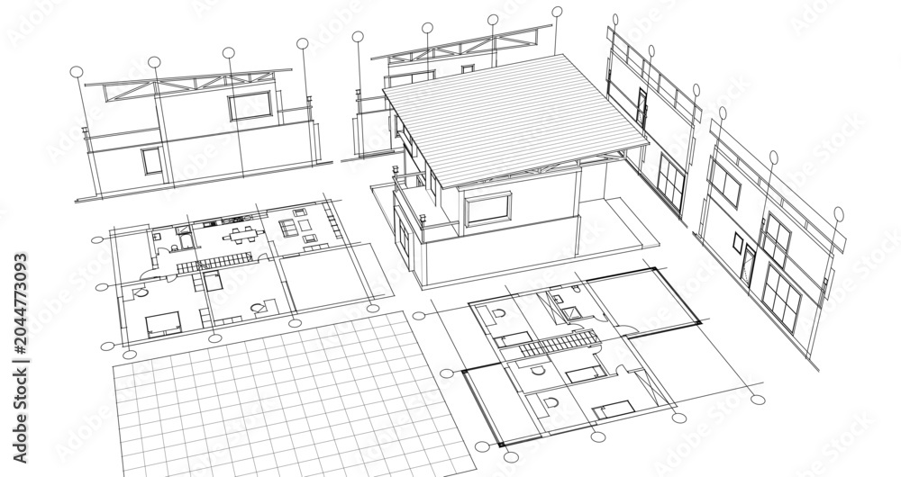 Fototapeta premium residential modern house plan project 3d