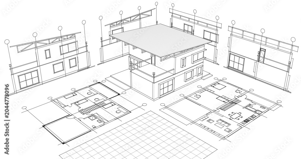 Fototapeta premium residential modern house plan project 3d