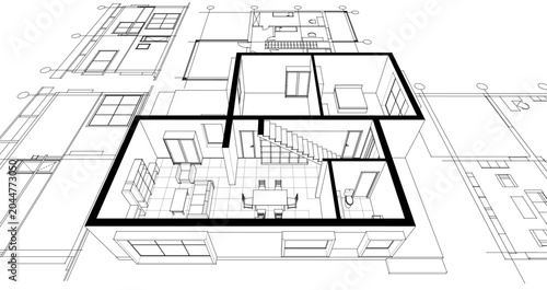 residential modern house plan project 3d