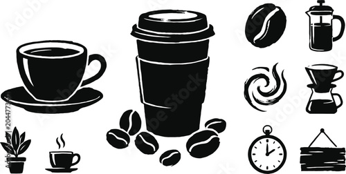 Εκτύπωση καμβά Premium Coffee Cafe Branding and Beverage Menu Vector Icon Set