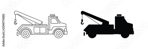 Schilderij op canvas Tow Truck icon design Pack in black style for Roadside Assistance, Vehicle Recovery and Transport service illustration