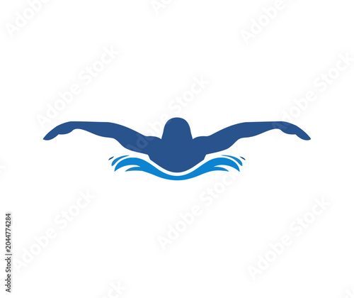Swimmer Silhouette in Water Waves, Athleticism