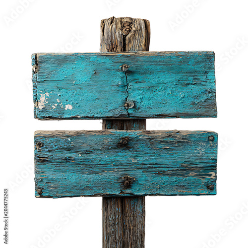 Weathered Wooden Post Two Teal Directional Isolated On Transparent Background