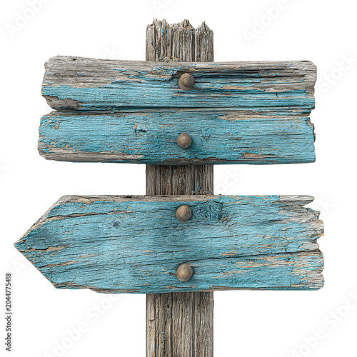 Weathered Wooden Post Two Teal Directional Isolated On Transparent Background