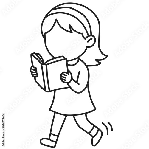 Outline of a Girl Reading while Walking
