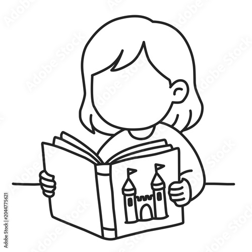 Outline of Child Reading a Storybook
