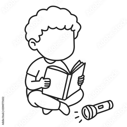 Outline of Child Reading Book With Flashlight