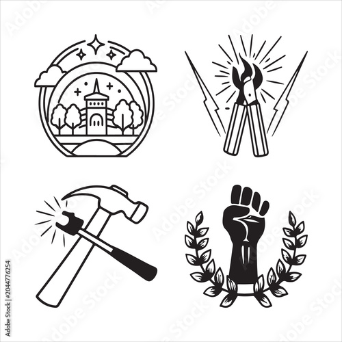 Vibrant flat design vector illustration celebrating Labor Day, featuring professional industry tools, national patriotic symbols.