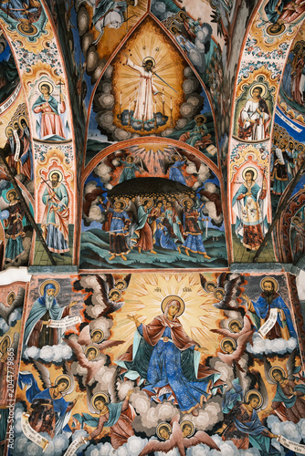 Bild auf Leinwand Interior view of Rila Monastery main church, showcasing the massive golden carve
