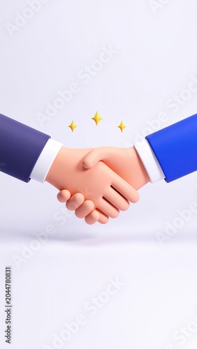 Two stylized arms in suits shake hands, symbolizing agreement