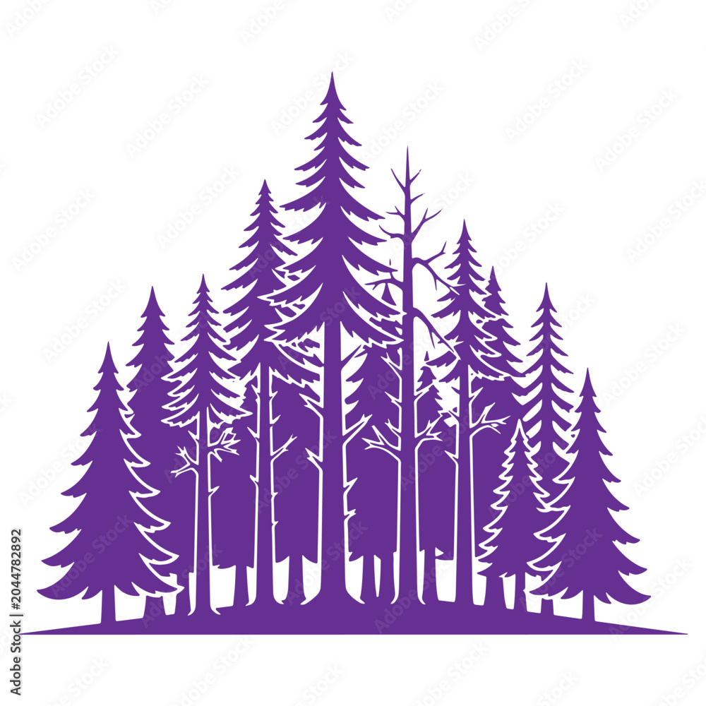Obraz premium Purple Silhouette of Pine Trees Forest Illustration Nature Background Decorative Art