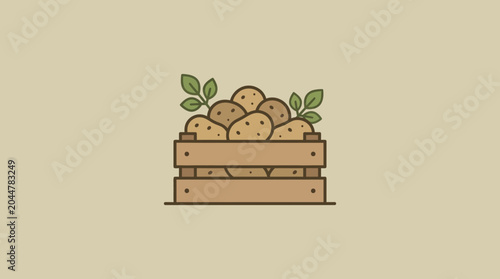 Cuadro en lienzo Fresh Raw Potatoes in Wooden Crate Vector Illustration