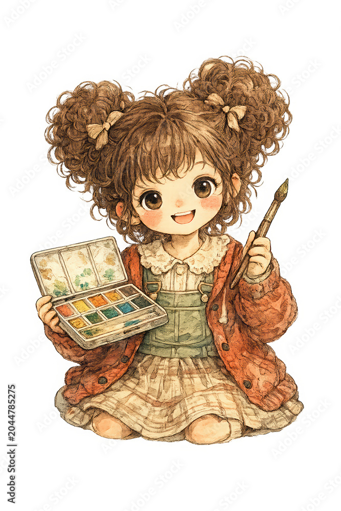 Fototapeta premium Charming Young Artist with Paint Palette and Brush