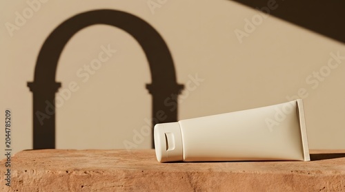 Modern Minimalist Faucet Design on Wooden Countertop with Soft Shadow