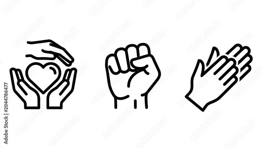 Obraz premium Human gesture icon set representing support protest and applause with clapping applause protection protester activism celebration strength solidarity movement appreciation gratitude