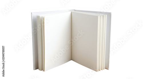 Open blank notebook with bookmark and pen on pages