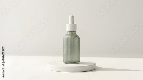 Close-up of clear nasal spray bottle on white surface with minimalist background