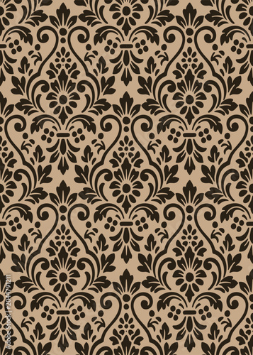 Elegant black beige damask seamless pattern background, luxury classical black beige damask vector illustration for retro home textile design.