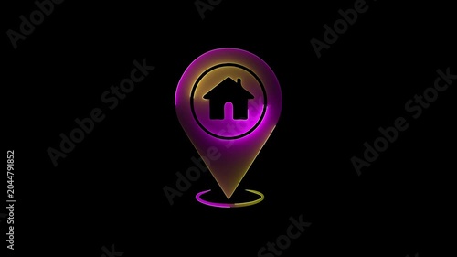 Glowing House Location Pointer Illustration saber effect animation with black background