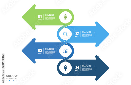4 Step Interlocking Arrow Process Infographic Diagram Template for Business Workflow Background