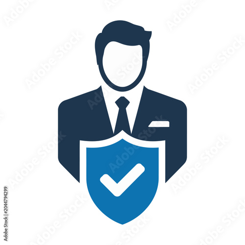 Professional vector of business person holding a shield with a checkmark symbolizing security and verification