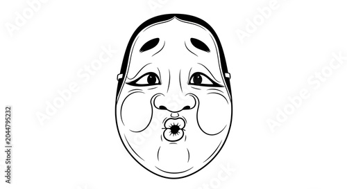 Photos A traditional Japanese Hyottoko mask illustration with a comical puckered mouth expression