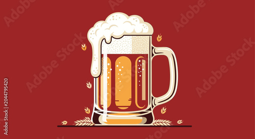 Foto Frothy Beer Mug Illustration on Red Background