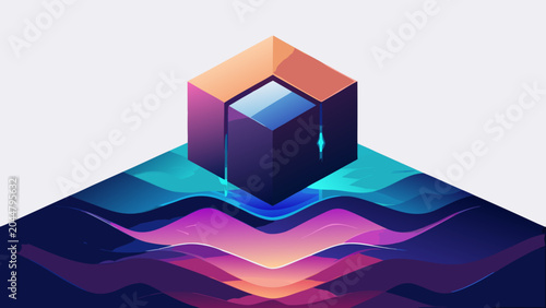 Foto Minimalist isometric cube design abstract dark water waves with isometric abstra