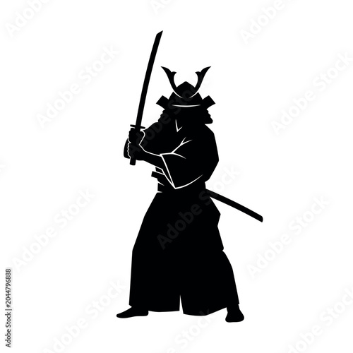 Tableau sur toile Silhouette of a Samurai Warrior Holding a Katana Sword.