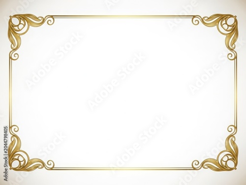 Elegant gold frame with intricate corner designs on a white background
