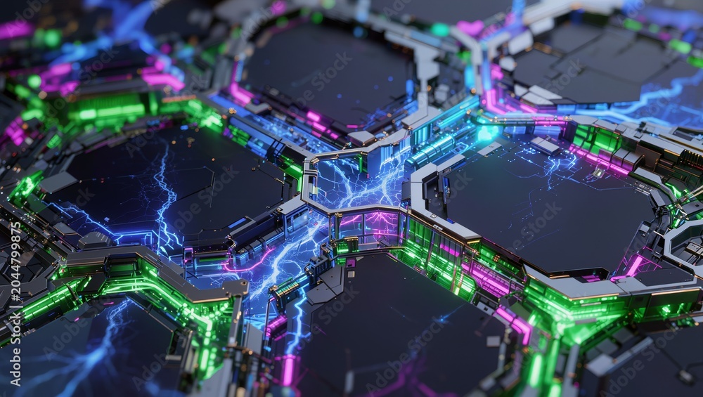 Fototapeta premium Futuristic Quantum Nanomaterial Crystal Network Texture